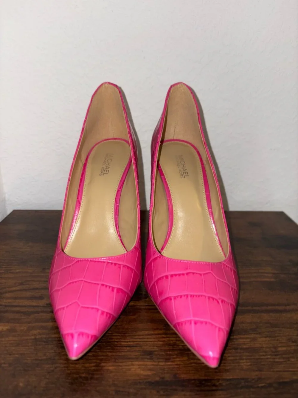 Pink Michael Kors Keke Crocodile Embossed Leather Pumps
